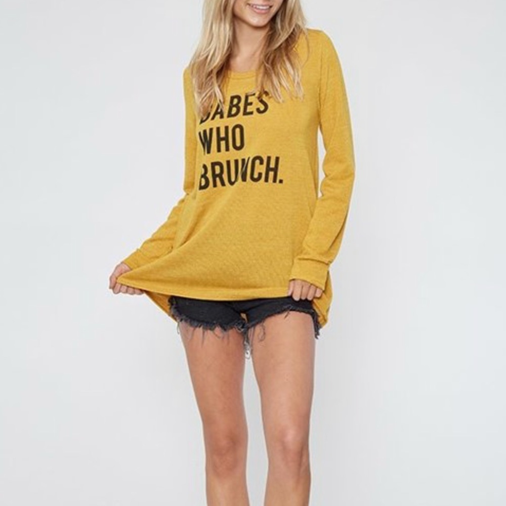 Graphic Mustard Printed Knit Top Babes Who Brunch - Picture 4 of 7